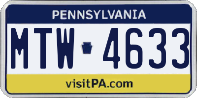 PA license plate MTW4633