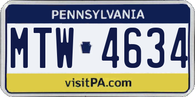 PA license plate MTW4634