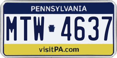 PA license plate MTW4637