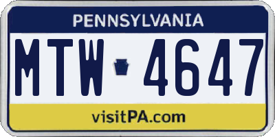 PA license plate MTW4647