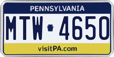 PA license plate MTW4650