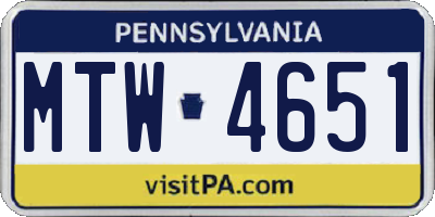PA license plate MTW4651