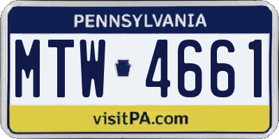 PA license plate MTW4661