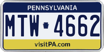 PA license plate MTW4662
