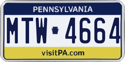PA license plate MTW4664