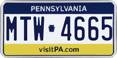 PA license plate MTW4665