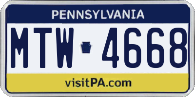 PA license plate MTW4668