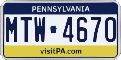 PA license plate MTW4670