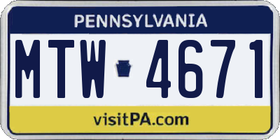 PA license plate MTW4671