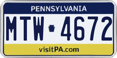PA license plate MTW4672