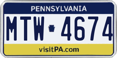 PA license plate MTW4674