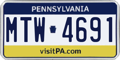 PA license plate MTW4691