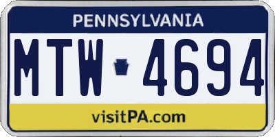 PA license plate MTW4694