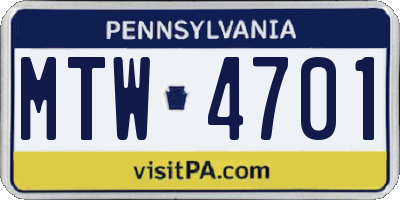 PA license plate MTW4701