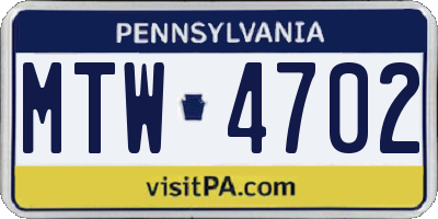 PA license plate MTW4702