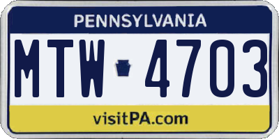 PA license plate MTW4703