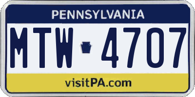 PA license plate MTW4707