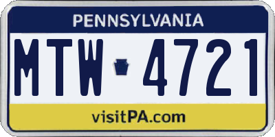 PA license plate MTW4721