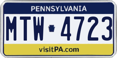 PA license plate MTW4723