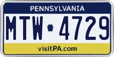 PA license plate MTW4729
