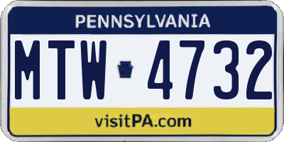 PA license plate MTW4732
