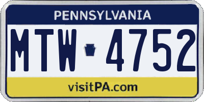 PA license plate MTW4752