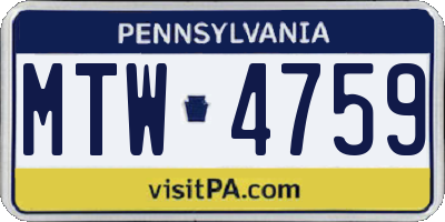 PA license plate MTW4759