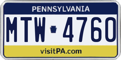 PA license plate MTW4760