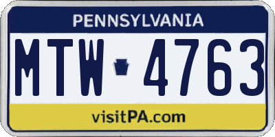 PA license plate MTW4763