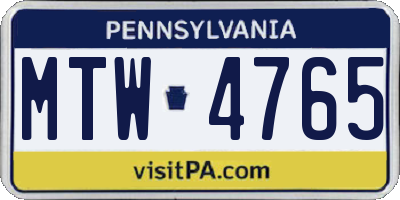 PA license plate MTW4765