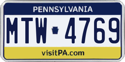 PA license plate MTW4769