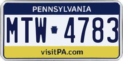PA license plate MTW4783