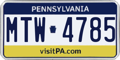 PA license plate MTW4785