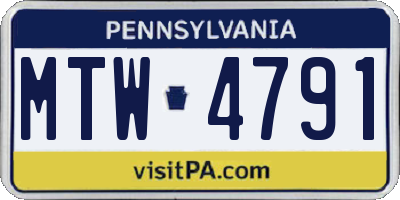PA license plate MTW4791