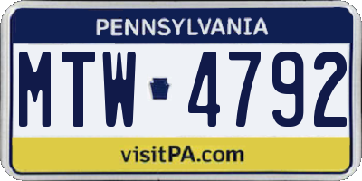 PA license plate MTW4792