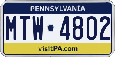 PA license plate MTW4802