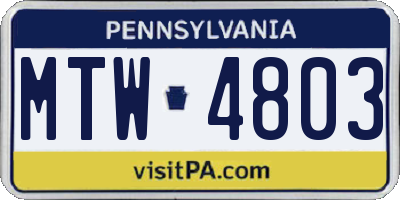 PA license plate MTW4803