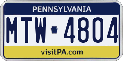 PA license plate MTW4804