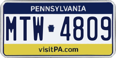PA license plate MTW4809