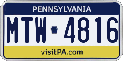 PA license plate MTW4816