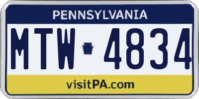 PA license plate MTW4834