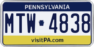 PA license plate MTW4838