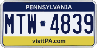 PA license plate MTW4839