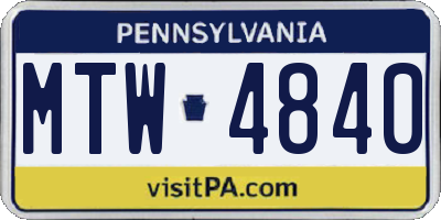 PA license plate MTW4840