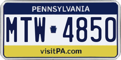 PA license plate MTW4850