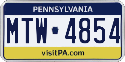 PA license plate MTW4854