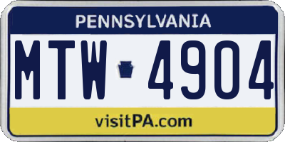 PA license plate MTW4904