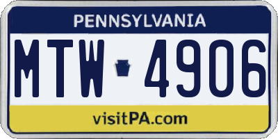 PA license plate MTW4906