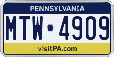 PA license plate MTW4909
