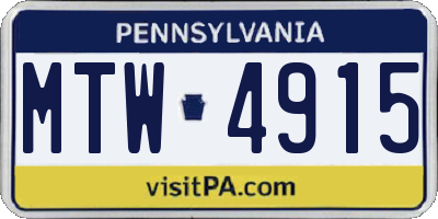PA license plate MTW4915